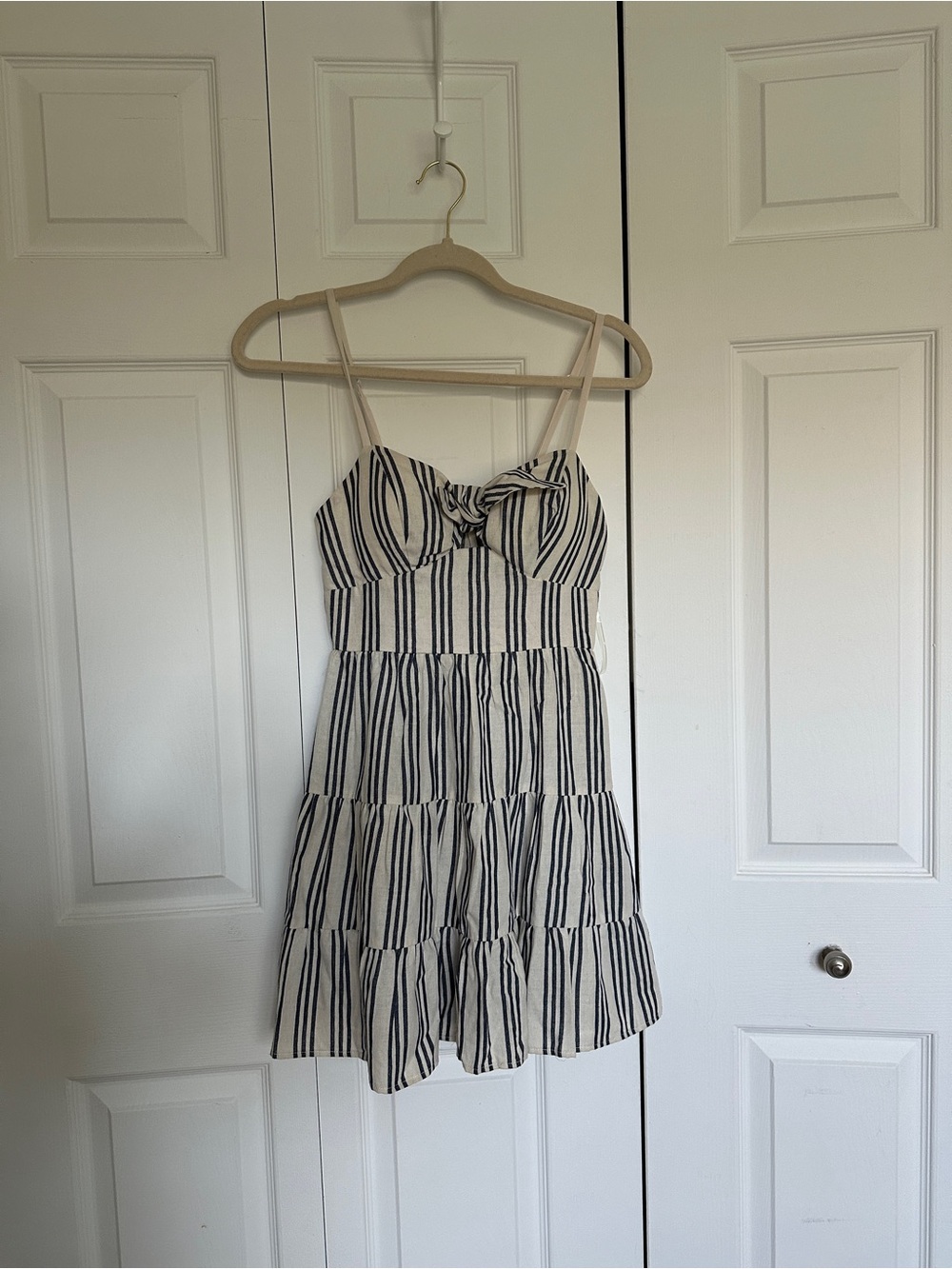 Speechless Navy and Cream Striped Tie-Front Sundress